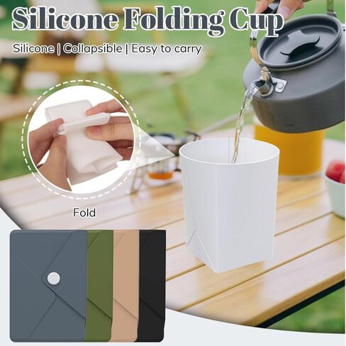 Silicone Collapsible Travel Cup, Foldable Water Cup with Card Bag - Portable Leak-Proof Reusable Mug for Camping, Hiking, Sports (black) in Saudi Arabia