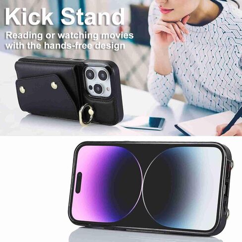 Crossbody Case for Apple 17 with Card Holder, Wallet Case Removable Lanyard Wrist Strap Shockproof with Kickstand Women Cover for iPhone 17.Crossbody Black in Saudi Arabia