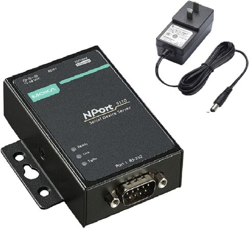 NPort 5110 w/Adapter - 1 Port RS-232 Device Server، محول متضمن. 10/100BaseT(X) منافذ (موصل RJ45)، DB9 ذكر (Moxa) in Saudi Arabia