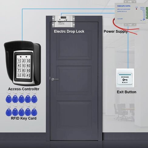 كلمة مرور نظام التحكم في الوصول أو فتح سلسلة المفاتيح باستخدام لوحة مفاتيح RFID، ومصدر طاقة تيار مستمر 12 فولت، ومفتاح الباب، وغطاء المطر، وقفل مسمار كهربائي مناسب للشقق المنزلية. in Kuwait