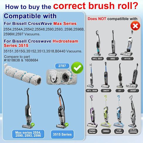Lemige 3 Pack Multi-Surface Pet Brush Rolls 2788 and 3 Pack Vacuum Filters 1866 for Bissell CrossWave Max 2554 2590 2593 2596 for HydroSteam 35151 3515 35152 3513 3518 Vacuums, Part 1618641 & 1608684 in Saudi Arabia