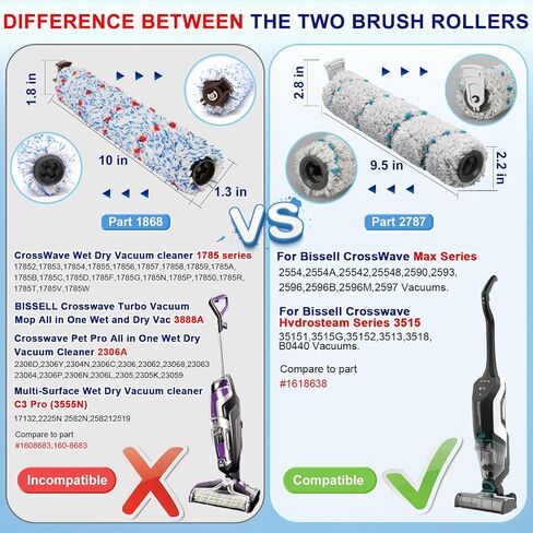 Lemige 3 Pack Multi-Surface Pet Brush Rolls 2788 and 3 Pack Vacuum Filters 1866 for Bissell CrossWave Max 2554 2590 2593 2596 for HydroSteam 35151 3515 35152 3513 3518 Vacuums, Part 1618641 & 1608684 in Saudi Arabia