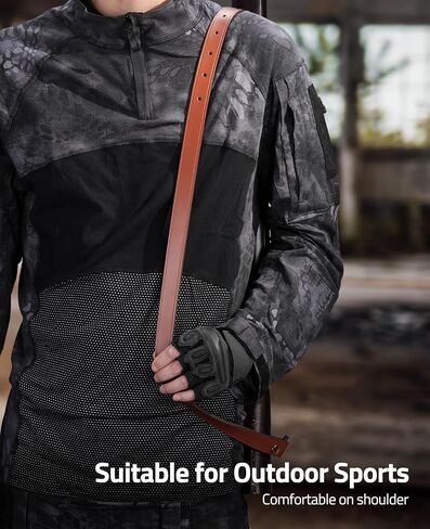 CVLIFE Gun Sling for Rifle Leather Two Point Sling Gun Sling with Removable Swivels, Adjustable Leather Rifle Sling for Outdoor Sports in Saudi Arabia