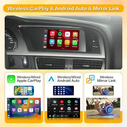 Wireless Carplay Android Auto لسيارة Audi A4 /A5/Q5 مع نظام 2G MMI، مجموعة Carplay التحديثية، دعم Android Auto اللاسلكي، YouTube، Mirrorlink، كاميرا عكسية in Kuwait