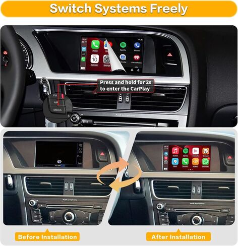 Wireless Carplay Android Auto لسيارة Audi A4 /A5/Q5 مع نظام 2G MMI، مجموعة Carplay التحديثية، دعم Android Auto اللاسلكي، YouTube، Mirrorlink، كاميرا عكسية in Kuwait