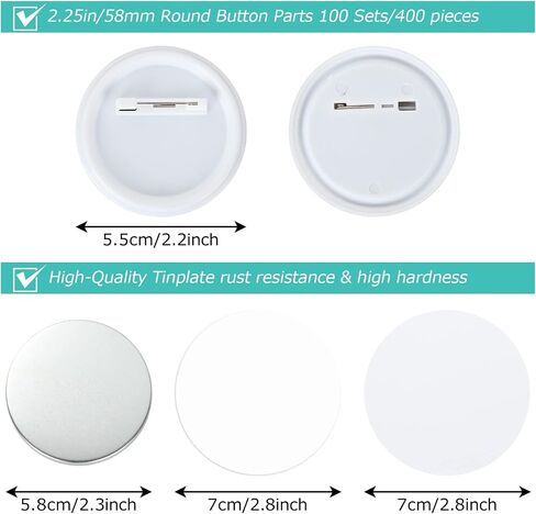 YAYODS 400 Pieces Button Maker Supplies 58mm/2.25 inch Button Supplies Round Badge Button Parts for Button Maker Machine, Includes Blank Pin Button Back Cover, Metal Cover, Clear Film, Blank Paper in Saudi Arabia