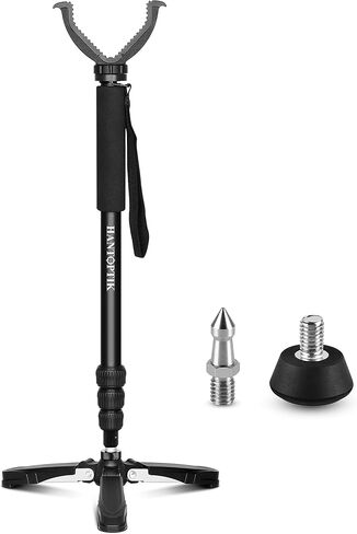 Hantoptik Shooting Stick Monopod with Tripods Base, Rotating and Removeable V Shaped Yoke, Adjustable Height Gun Pod Rifle Rest for Outdoors in Kuwait