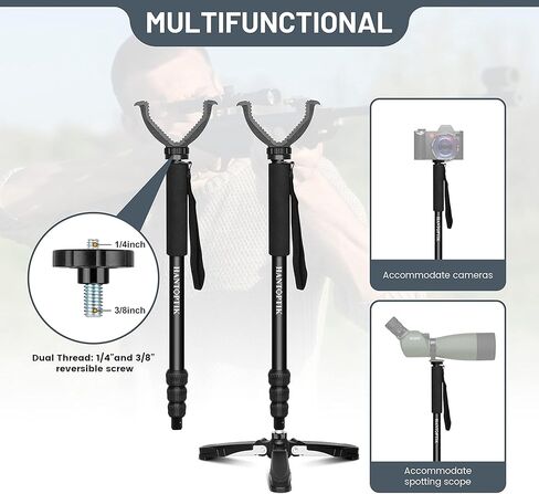 Hantoptik Shooting Stick Monopod with Tripods Base, Rotating and Removeable V Shaped Yoke, Adjustable Height Gun Pod Rifle Rest for Outdoors in Kuwait