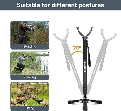 Hantoptik Shooting Stick Monopod with Tripods Base, Rotating and Removeable V Shaped Yoke, Adjustable Height Gun Pod Rifle Rest for Outdoors in Kuwait