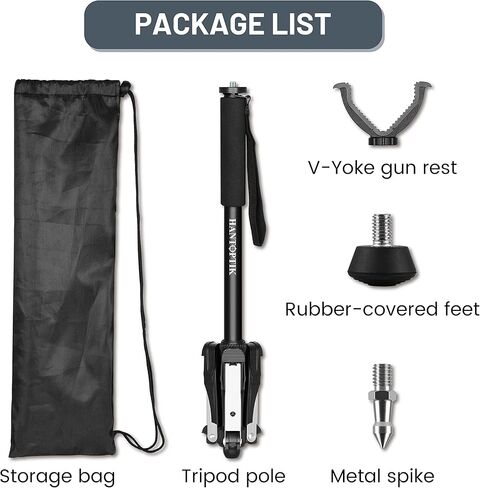 Hantoptik Shooting Stick Monopod with Tripods Base, Rotating and Removeable V Shaped Yoke, Adjustable Height Gun Pod Rifle Rest for Outdoors in Kuwait