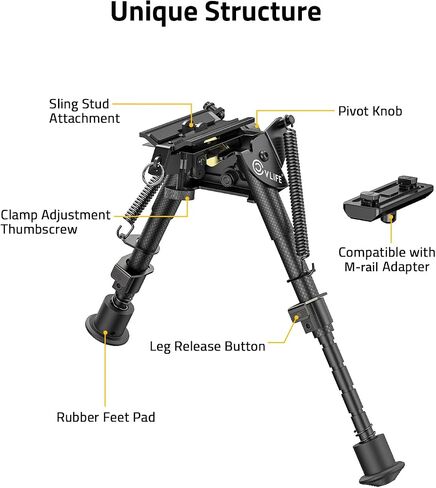 CVLIFE 6-9 بوصة من ألياف الكربون بندقية Bipod، Bipods إمالة محورية للبنادق مع محول متوافق مع Mlok Swivel Bipod للصيد والرماية in Saudi Arabia