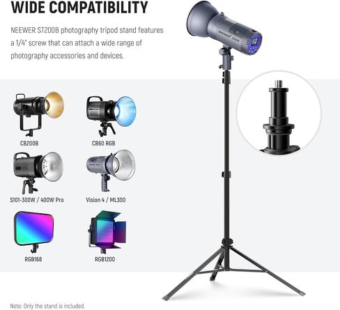 Neewer Heavy Duty Light Stand, Aluminum Alloy 13ft/4m Adjustable Photography Tripod Stand with Built-in Spring Cushion and 1/4" Screw for Studio LED Light, DSLR Camera, Max Load: 22lb/10kg - Black in Saudi Arabia