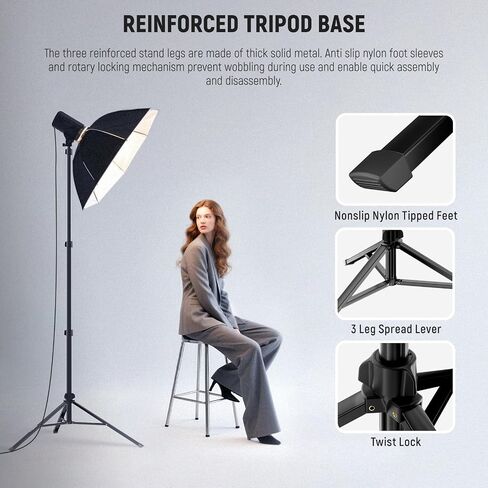 Neewer Heavy Duty Light Stand, Aluminum Alloy 13ft/4m Adjustable Photography Tripod Stand with Built-in Spring Cushion and 1/4" Screw for Studio LED Light, DSLR Camera, Max Load: 22lb/10kg - Black in Saudi Arabia