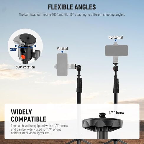Neewer Heavy Duty Light Stand, Aluminum Alloy 13ft/4m Adjustable Photography Tripod Stand with Built-in Spring Cushion and 1/4" Screw for Studio LED Light, DSLR Camera, Max Load: 22lb/10kg - Black in Saudi Arabia