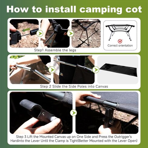 Flyernature 2-in-1 Ultra-Light Portable Camping Cot for Adults - Military Heavy Duty Folding Backpacking Cot with Leg Extenders, 300 LBS One Person Sleeping Cot, Black (75"x26"x15.8") in Saudi Arabia