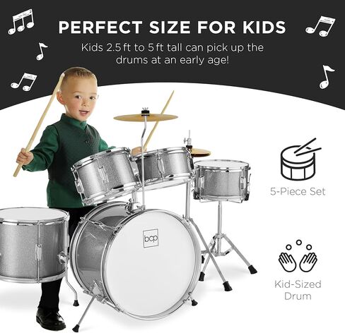 Best Choice Products Kids Drum Set 5-Piece 16in Beginner Drum Set Junior Drum Kit, Starter Percussion Set w/Cymbals, Pedal, Drumsticks, Stool, Toms, Snare, Hi Hat - Blue in Kuwait