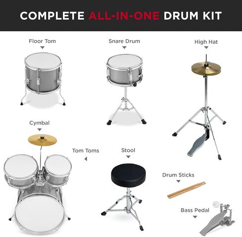 Best Choice Products Kids Drum Set 5-Piece 16in Beginner Drum Set Junior Drum Kit, Starter Percussion Set w/Cymbals, Pedal, Drumsticks, Stool, Toms, Snare, Hi Hat - Blue in Kuwait
