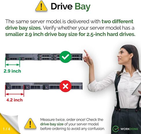 WORKDONE 12-Pack 2.5" SFF Caddy - fits Dell PowerEdge 17-14th Gen DXD9H | Only for smaller 2.9" Wide Hot-Swap Bay, R650 R750 R750xa R6515 R6525 R7515 R7525, R440 R640 R740 R840, Tray Sled, Manual in Kuwait