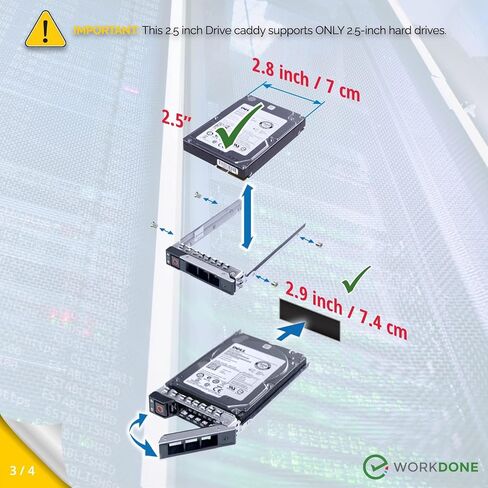 WORKDONE 12-Pack 2.5" SFF Caddy - fits Dell PowerEdge 17-14th Gen DXD9H | Only for smaller 2.9" Wide Hot-Swap Bay, R650 R750 R750xa R6515 R6525 R7515 R7525, R440 R640 R740 R840, Tray Sled, Manual in Kuwait