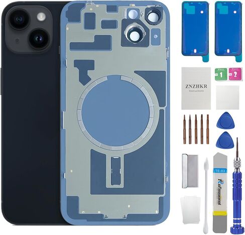 استبدال الزجاج الخلفي 14 Plus مع إطار كاميرا معدني وزجاج عدسة ومغناطيس لهاتف iPhone 14 Plus (6.7 بوصة أسود) ويتضمن أدوات بديلة in Kuwait