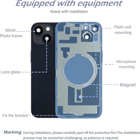 استبدال الزجاج الخلفي 14 Plus مع إطار كاميرا معدني وزجاج عدسة ومغناطيس لهاتف iPhone 14 Plus (6.7 بوصة أسود) ويتضمن أدوات بديلة in Kuwait