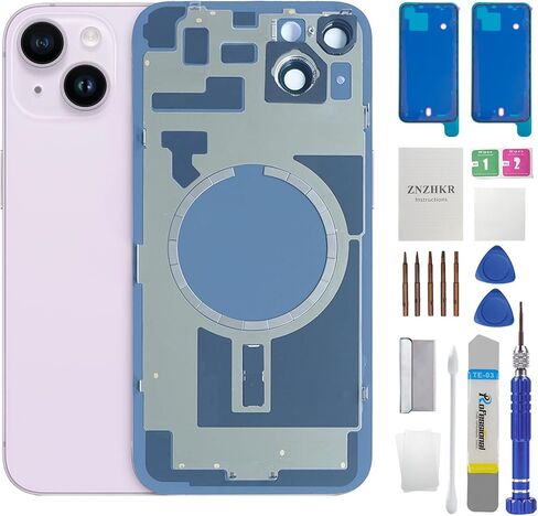 استبدال الزجاج الخلفي 14 Plus مع إطار كاميرا معدني وزجاج عدسة ومغناطيس لهاتف iPhone 14 Plus (6.7 بوصة أسود) ويتضمن أدوات بديلة in Kuwait