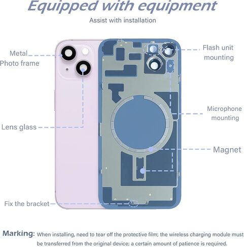 استبدال الزجاج الخلفي 14 Plus مع إطار كاميرا معدني وزجاج عدسة ومغناطيس لهاتف iPhone 14 Plus (6.7 بوصة أسود) ويتضمن أدوات بديلة in Kuwait