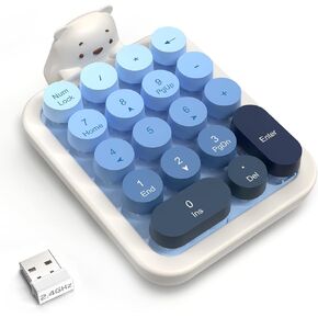 Ajazz AF18 Wireless Numeric Keypad, 2.4G USB Wireless Connection, Ergonomic 18-Key Compact Silicone Bear Design, Gradient Keycaps, Detachable & Portable Number Pad for PC, Laptop Blue in Saudi Arabia