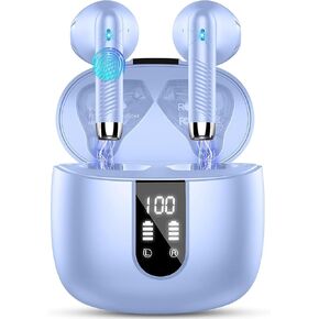 سماعات أذن لاسلكية، سماعات أذن بلوتوث V5.4 ستيريو باس مع ميكروفونات إلغاء الضوضاء ENC، سماعات أذن بلوتوث 56H مع حافظة شحن شاشة LED، سماعات IP7 مقاومة للماء لنظام Android iOS[Mini] in Kuwait