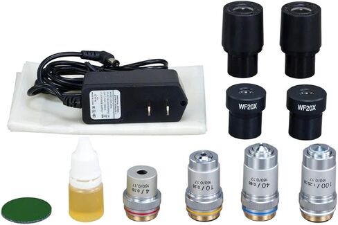 اوماكس مجهر مختبر مركب ثنائي العينين LED 40X-2000X مع مرحلة ميكانيكية مزدوجة الطبقات + شرائح فارغة، غطاء منزلق، ورق تنظيف العدسة، M82ES-SC100-LP100 in Saudi Arabia