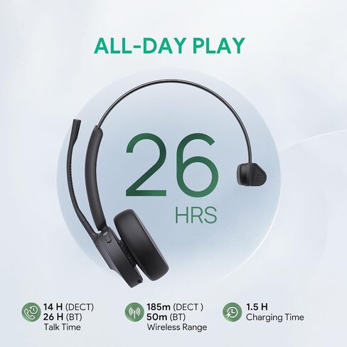 Yealink WH64 Mono Teams Wireless Headset, DECT & Bluetooth Dual-Mode 606 ft Range Headphones with 3X Mic, 26 Talk Time, Office Work Headset for Desk IP Phone, PC,Cell Phone (Renewed) in Saudi Arabia