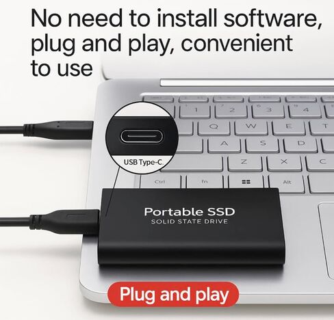 SSD خارجي محمول 3T - محرك أقراص USB 3.0 عالي السرعة بسعة 3000 جيجابايت ونوع C، تخزين نحيف مقاوم للصدمات لنظام التشغيل Windows وMac وLinux in Kuwait