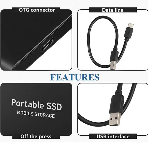SSD خارجي محمول 3T - محرك أقراص USB 3.0 عالي السرعة بسعة 3000 جيجابايت ونوع C، تخزين نحيف مقاوم للصدمات لنظام التشغيل Windows وMac وLinux in Kuwait