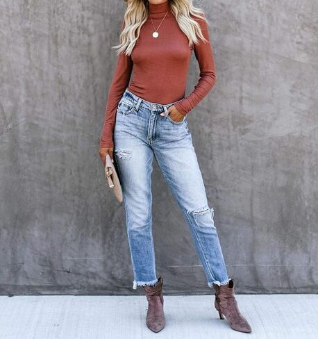 قمصان REVETRO النسائية ذات الياقة المدورة وأكمام طويلة للخريف والشتاء، أساسية ذات قصة ضيقة، طبقات علوية خفيفة الوزن حرارية... in Kuwait