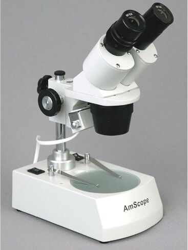 AmScope SE305R-P-LED Forward-Mounted Binocular Stereo Microscope, WF10x Eyepieces, 10X and 30X Magnification, 1X and 3X Objectives, Upper and Lower LED Lighting, Reversible Black/White Stage Plate, Pillar Stand, 120V or Battery-Powered in Saudi Arabia
