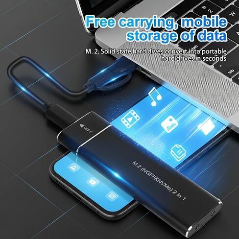 Ultra-Fast Dual-Protocol M.2 NVMe and SATA SSD Enclosure, 10Gbps USB-C, Portable Aluminum Alloy Data Storage with Carrying Strap in Saudi Arabia
