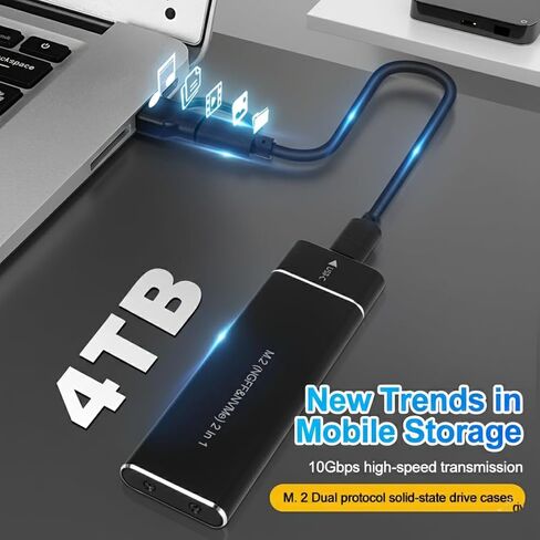 Ultra-Fast Dual-Protocol M.2 NVMe and SATA SSD Enclosure, 10Gbps USB-C, Portable Aluminum Alloy Data Storage with Carrying Strap in Saudi Arabia