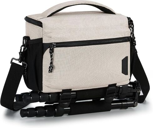 BAGSMART Camera Sling Bag with Tripod Holder & Rain Cover, Waterproof, Grey | Small Camera Shoulder Bags for DSLR/SLR/Mirrorless Cameras, Compact Crossbody Camera Case in Saudi Arabia