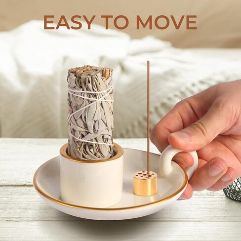 4 in 1 Incense Holder, Ceramic Incense Stick and Palo Santo Holder, Sage Holder for Burning, 5.98" Ash Catcher Tray for Meditation, Yoga and Relaxation in Saudi Arabia