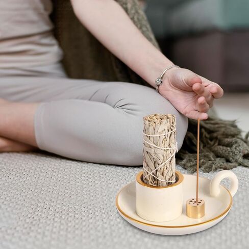 4 in 1 Incense Holder, Ceramic Incense Stick and Palo Santo Holder, Sage Holder for Burning, 5.98" Ash Catcher Tray for Meditation, Yoga and Relaxation in Saudi Arabia