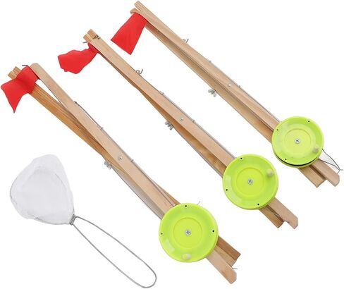 Ymiko Ice Fishing Rod Flag, 3Pcs Ice Fishing Flag Replacement with Net for Outdoor Winter River, Small Size and Light Weight, Suitable for Pine Wood Main Body, ABS Stainless Steel in Saudi Arabia