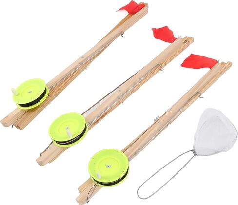 Ymiko Ice Fishing Rod Flag, 3Pcs Ice Fishing Flag Replacement with Net for Outdoor Winter River, Small Size and Light Weight, Suitable for Pine Wood Main Body, ABS Stainless Steel in Saudi Arabia
