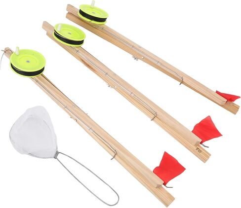 Ymiko Ice Fishing Rod Flag, 3Pcs Ice Fishing Flag Replacement with Net for Outdoor Winter River, Small Size and Light Weight, Suitable for Pine Wood Main Body, ABS Stainless Steel in Saudi Arabia
