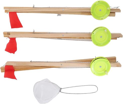 Ymiko Ice Fishing Rod Flag, 3Pcs Ice Fishing Flag Replacement with Net for Outdoor Winter River, Small Size and Light Weight, Suitable for Pine Wood Main Body, ABS Stainless Steel in Saudi Arabia