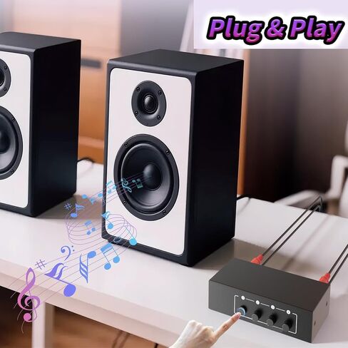 3.5 ملم Aux + RCA L/R مقسم صوت 1 في 4 خارج، BolAAzuL 4-Way صندوق توزيع صوت ستيريو 4 قنوات ستيريو RCA Splitter 1x4 لمشغل DVD، وحدة التحكم في الألعاب، سماعات الرأس، مكبر الصوت - مع الطاقة in Saudi Arabia