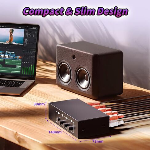 3.5 ملم Aux + RCA L/R مقسم صوت 1 في 4 خارج، BolAAzuL 4-Way صندوق توزيع صوت ستيريو 4 قنوات ستيريو RCA Splitter 1x4 لمشغل DVD، وحدة التحكم في الألعاب، سماعات الرأس، مكبر الصوت - مع الطاقة in Saudi Arabia