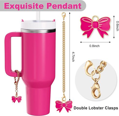 10 Pcs Compatible with Stanley Cup Accessories - Butterfly&Bow Straw Toppers for Stanley Straw Cover 9-10 mm, 1 Silicone Boots, 6 Spill Proof Stopper, 1 Handle Charms for 30&40 Oz Tumbler (Rose Pink) in Saudi Arabia
