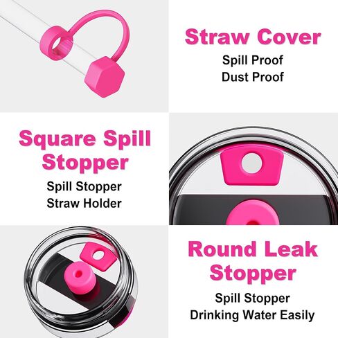 10 Pcs Compatible with Stanley Cup Accessories - Butterfly&Bow Straw Toppers for Stanley Straw Cover 9-10 mm, 1 Silicone Boots, 6 Spill Proof Stopper, 1 Handle Charms for 30&40 Oz Tumbler (Rose Pink) in Saudi Arabia