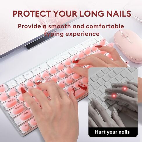 غطاء لوحة المفاتيح Allinside للأظافر الطويلة، متوافق مع MacBook Pro 13/14/16 (2021–2024) وMacBook Air 13/15 (2020–2024)، جلد سيليكون مرتفع على شكل قلب، وردي in Kuwait