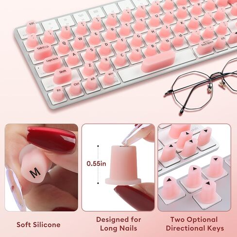 غطاء لوحة المفاتيح Allinside للأظافر الطويلة، متوافق مع MacBook Pro 13/14/16 (2021–2024) وMacBook Air 13/15 (2020–2024)، جلد سيليكون مرتفع على شكل قلب، وردي in Kuwait